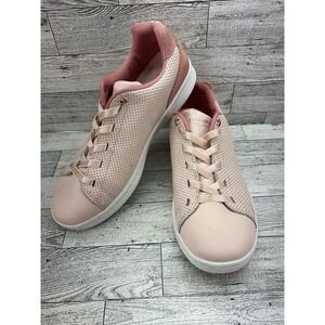 Skechers Street Womens Darma Perforated Leather Sneaker Shoe Pink Rose Gold Sz 8